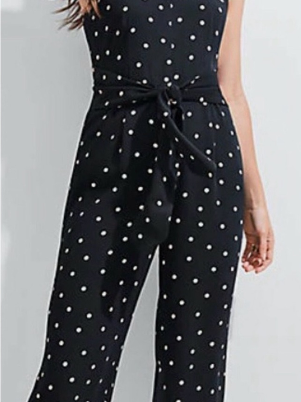Ann Taylor Black Polka Dot Tie-Waist Jumpsuit